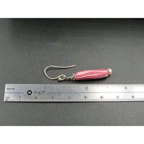 Sterling Silver Glass And Pearl Candy Cane Earrings - Picture 3 of 4